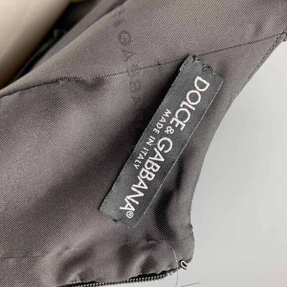 DOLCE & GABBANA Size 4 Black Virgin Wool Sleeveless Velvet Bow Shift Dress - Picture 5 of 5